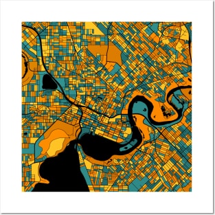 Perth Map Pattern in Orange & Teal Posters and Art